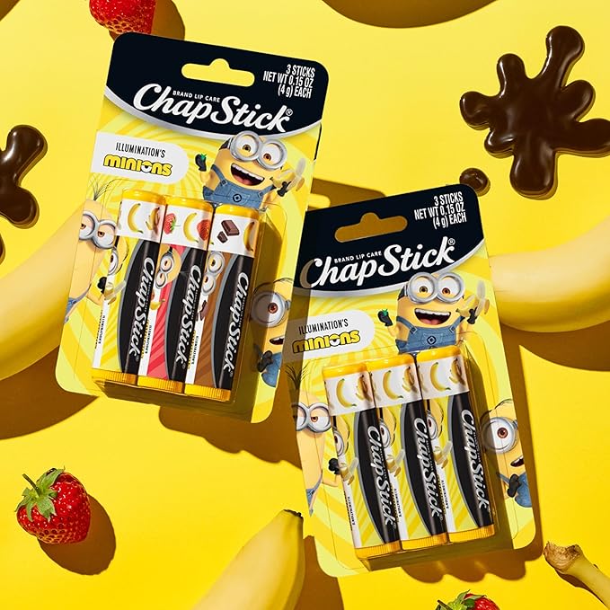 ChapStick Lip Balm, Minions Banana Variety Packs (12 Sticks), Party Favors for Kids, 0.15 Oz Ea