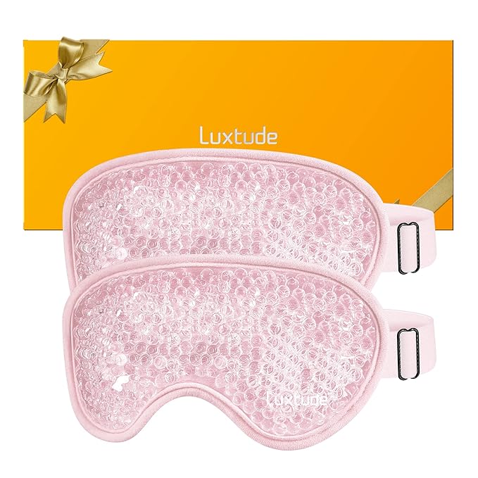 Luxtude Gel Eye Mask Cooling Eye Masks for Dry Eyes 2PCS, Hot Cold Eye Ice Pack Reusable Cold Eye Mask, Frozen Cold Eye Compress for Puffiness/Dark Circles/Headaches/Skincare/Eye Bags (Pink)