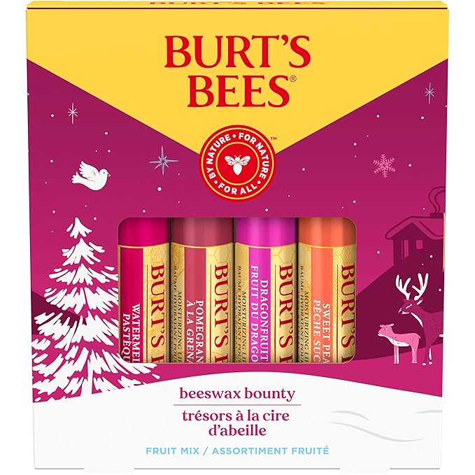 Burt's Bees Lip Balm Gift Set, Beeswax Bounty Fruit Mix, 0.15 Oz, 4 Count