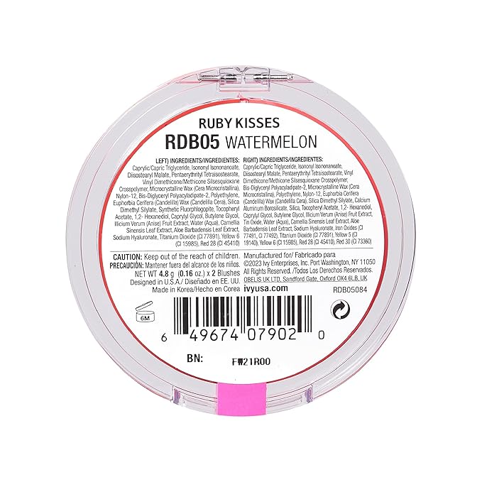 Ruby Kisses Duo Cream Blush, Smooth, Natural-Looking, Long-Lasting Face Makeup Blush for Cheeks, Lips, and Eyes, Buildable and Blendable, Infused with Green Tea, Aloe Vera Extract, and Hyaluronic Acid