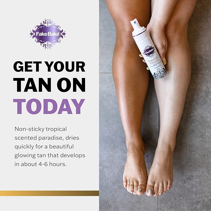Fake Bake Flawless Self Tanning Mousse Streak-Free, Long-Lasting Natural Glow For All Skin Tones Women & Men - Sunless Tanner Includes Mitt For Easy Application, Black Coconut Scent - 6.7 oz