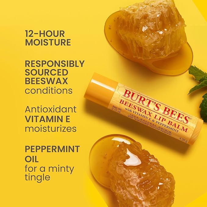 Burt's Bees Lip Balm - Original Beeswax, Lip Moisturizer With Responsibly Sourced Beeswax, Tint-Free, Natural Origin Conditioning Lip Treatment, 2 Tubes, 0.15 oz.