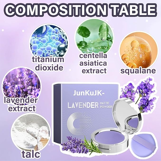 Lavender Matte Powder,Long Lasting Oil Control Lavender Setting Skin Types