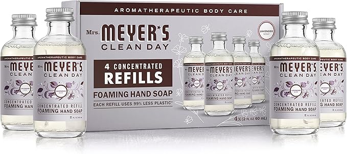MRS. MEYER'S CLEAN DAY Foaming Hand Soap Concentrated Refills, 4 Concentrated Refills (2 Fl. Oz each), Lavender Scent, Makes 40 Fl. Oz. of Foaming Soap Total