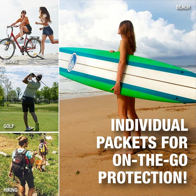 Sun X 50 SPF Individual Sunscreen Packets Travel Size - Pack of 50 Paraben, Oxybenzone, & White Cast Free Broad Spectrum SPF Sunscreen Packets - Water & Sweat Resistant For Up To 80 Minutes