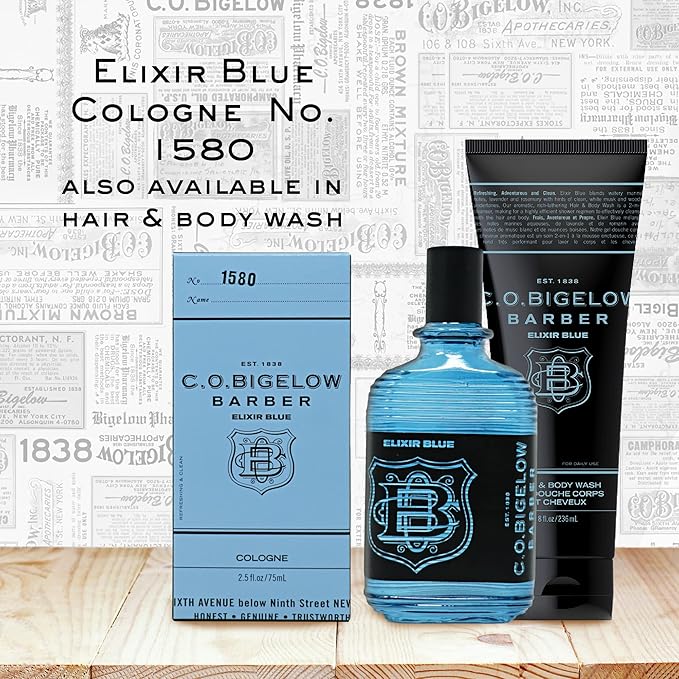 C.O. Bigelow - Elixir Blue - No. 1580, 2.5 fl oz, Cologne for Men, Lavender & Rosemary Long Lasting Mens Cologne, Fresh, Refined, Masculine Perfumes for Men