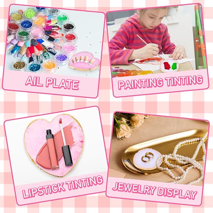 2pcs Heart-Shaped Resin Nail Art Palette, Gold Edge