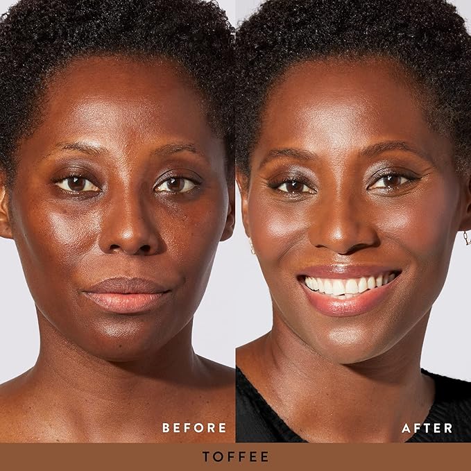 Blush-n-Glow Kit (3 PC): LAURA GELLER NEW YORK Baked Balance-N-Glow Illuminating CC Powder Foundation Toffee, Retractable Kabuki Brush, Baked Blush-N-Brighten Pink Grapefruit