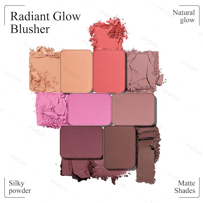 KYDA Powder Blush, Radiant Glow Face Blusher, Blendable Formula, Lasting Moisturizing, Ultra Fine Lightweight Texture, Cherry