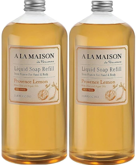 A LA MAISON French Liquid Hand Soap Refill, Provence Lemon - Natural Hand Wash Made with Essential Oils - Biodegradable, Plant-Based, Vegan, Cruelty-Free, Alcohol & Paraben Free (33.8 oz, 2 Pack)