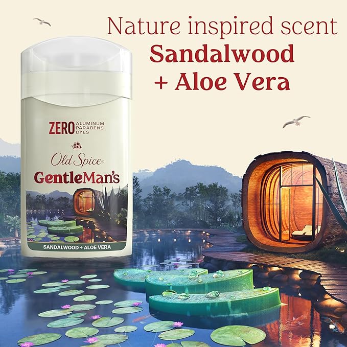 Old Spice GentleMan's Aluminum Free Dry Feel Deodorant for Men, 24/7 Lasting Freshness, Gentle on Skin with Skin Conditioners, Sandlewood + Aloe Scent, 3.0 oz