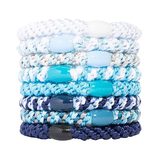 L. Erickson Grab & Go Pony - Coastal - 8 Pack Ponytail Holder Hair Ties - Blue Mix