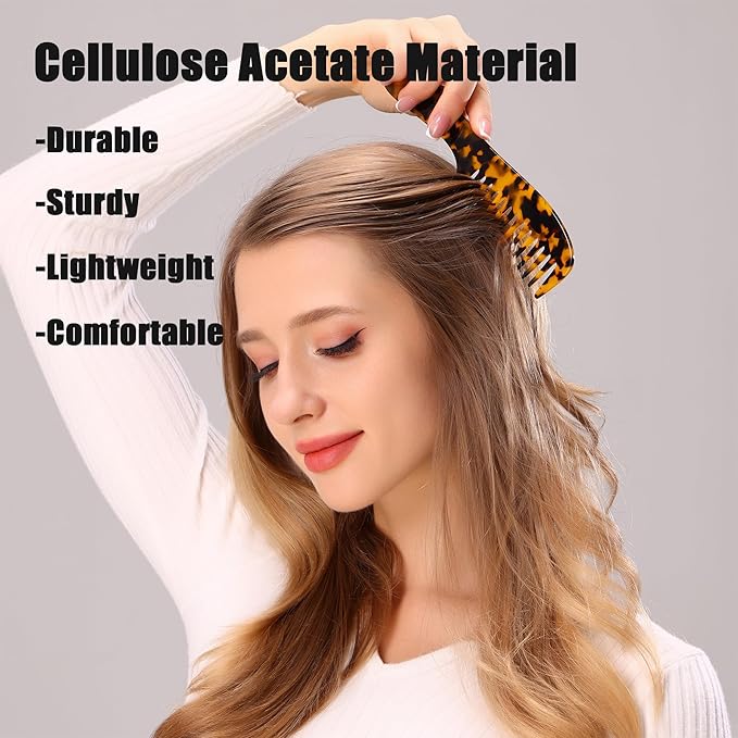 Fsmiling Wide Tooth Comb Large Detangling Comb Cellulose Detangler Comb for Women Thick Curly Wavy Wet Dry Hair 2 Pack,Tortoise shell