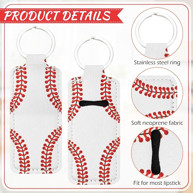 Patelai 20 Pcs Softball Lipstick Holder Keychain Lipstick Holder Clip-on Sleeve Pouch (White)