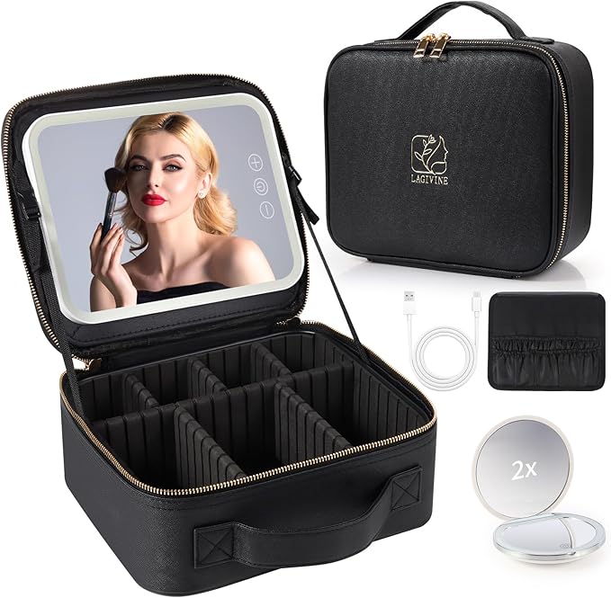 Travel makeup bag with led