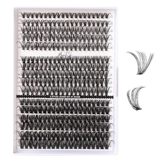 Lash Clusters 320pcs Individual Lashes 30D&40D&60D DIY Lash Extensions D Curl Lash Clusters False Eyelashes Natural Look 11-20mm Mix Cluster Eyelash Extensions EASY TO USE (30D+40D+60D-0.07D)