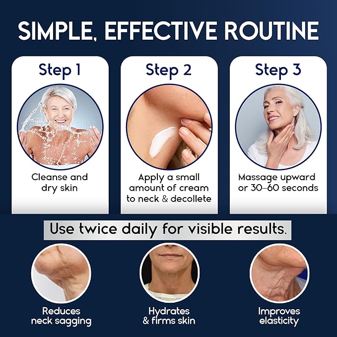 Neck Creams for Tightening and Firming Sagging Skin - Skin Tightening Cream for Face - Decollete & Chest, Under Chin Firming for Older Women - Neck Wrinkles Treatment with Collagen & Hyaluronic Acid