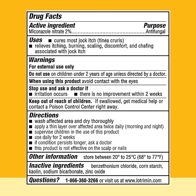 Lotrimin Antifungal Jock Itch Medicated Powder with Miconazole Nitrate, Jock Itch Treatment for Men, Women, and Kids Over The Age of 2, 6.25 oz Bottle