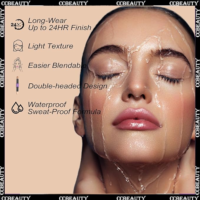 CCbeauty 2pcs 2-IN-1 Matte Contour Concealer Stick Cool Tone with Blush,Cream Blendable Bronzer & Blusher for Cheeks & Lip,Long Lasting & Waterproof Contouring for Face Shaping Makeup,AMBER/SOFT AMBER