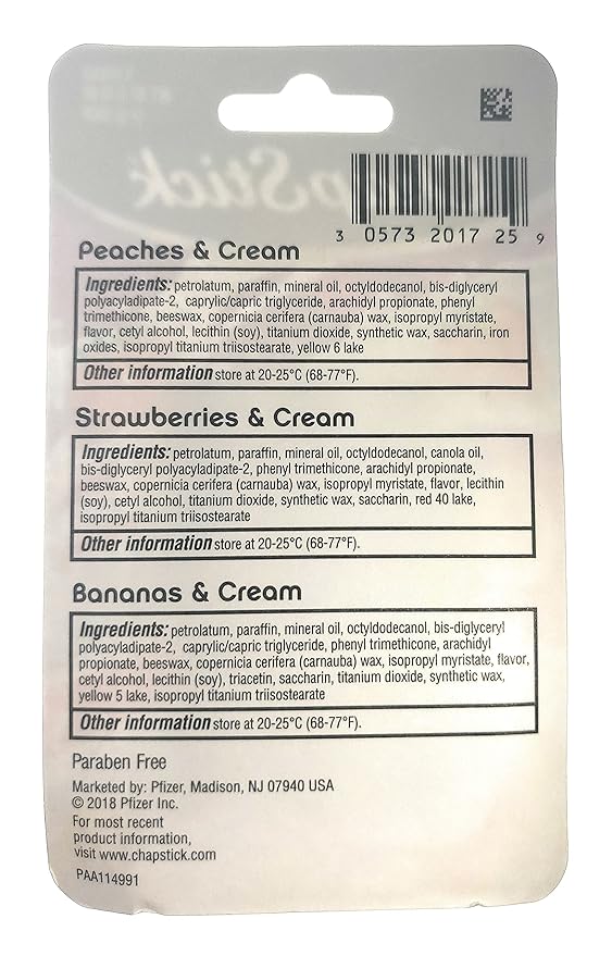 ChapStick (1) Pack Lip Balm Sticks - 3pc Set Includes: Peaches & Cream, Strawberries & Cream, Bananas & Cream - Paraben Free
