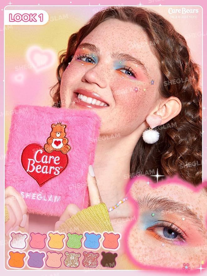 SHEGLAM X Care Bears Collection Set Vibrant Colored Eyeshadows Green White Purple Eyeliner Pink Blush Body Highlighter Liquid Lipstick Set Makeup Set
