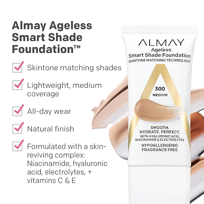 Almay Anti-Aging Foundation, Smart Shade Face Makeup with of 1)