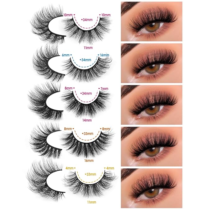 JIMIRE False Eyelashes Natural Fluffy Wispy Faux Mink Lashes 5D 14mm-18mm 5 Styles Mixed Lashes for Small Eyes Natural Look Fake Eyelashes 20 Pairs Multipack