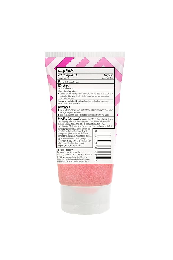 Amazon Brand - Solimo Oil-free Pink Grapefruit Facial Scrub, 2% Salicylic Acid Acne Medication, Dermatologist Tested, 4.2 fl oz (Pack of 3)