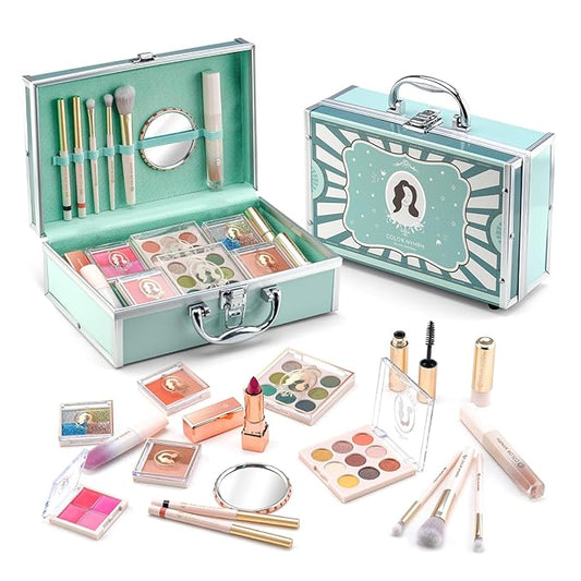 All In One Makeup Kit For Girls, Beginner Makeup Kit For Teens Makeup Kit For Little Girls Full Set Make Up Kit For Women Cosmetic Set 18 Color Eyeshadow Eyeliner Lipgloss Blush Mirror - Green