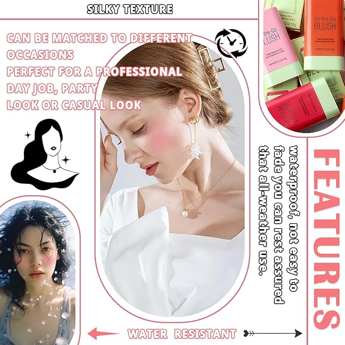 Blush Cream for Cheeks,Face Matte Contour Blush Makeup,Buildable Shimmer Facial Cheek Blusher Shades,Blendable Cosmetic Makeup Blush 01