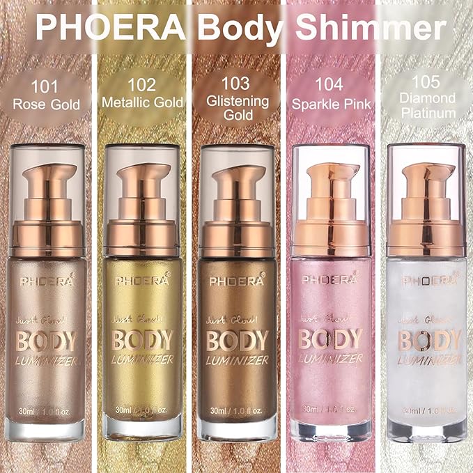 PHOERA Body Luminizer Highlighter, Waterproof Moisturizing and Glow For Face & Body, Face Body Glow Illuminator (2PCS 102 Metallic Gold)