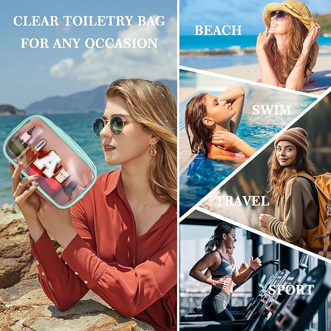 YOOLIFE Initial Make Up Bag Travel Toiletry Bag, Clear Makeup Bag Preppy Cosmetic Bags Organizer Travel Essentials Gifts for Women Teen Girlfriend Teacher Mom Birthday 12 Year Old Girl Gifts Blue T