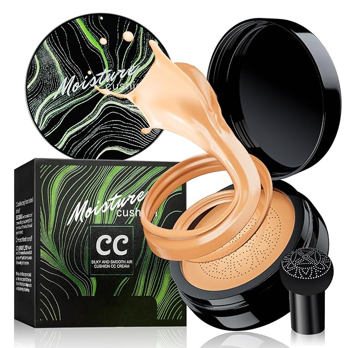 Air Cushion CC Cream Mushroom Head Foundation - Moisturizing BB Creams Foundation, Long-Lasting Waterproof Matte Concealer for Even Skin Tone (Medium Deep, 1 PCS)