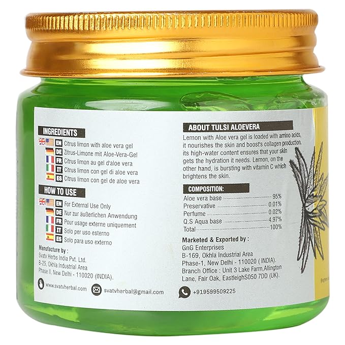 SVATV Natural Aloe Vera Gel With Lemon Fragrance for Face, Skin, Hair & Sunburn Relief, Unscented Gel | Suitable for All Skin Types - (200g, 7.05 oz, 0.44lbs)
