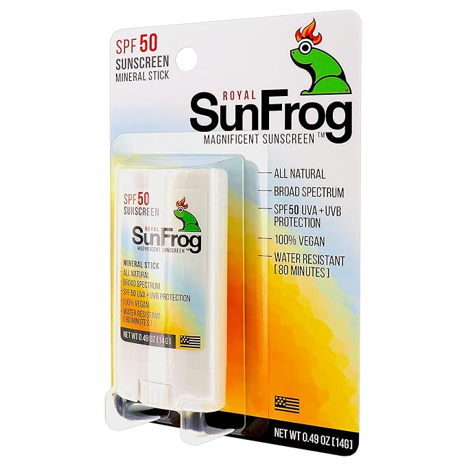 Royal SunFrog | All Natural SPF-50 Sunscreen Mineral Stick | 100% Vegan, Broad Spectrum UVA + UVB, Roll On Sunscreen Stick for Face & Body (0.49oz/14g)