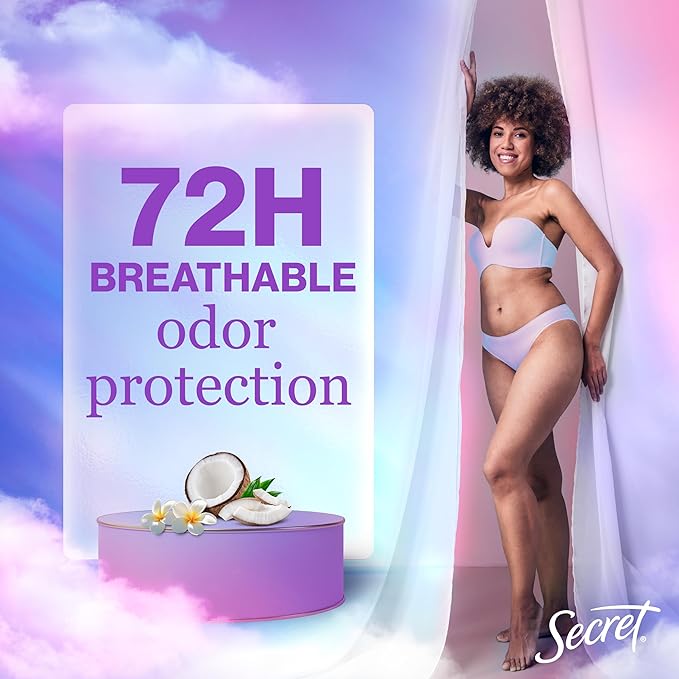 Secret Fresh Antiperspirant Deodorant for Women, 72hr Breathable Sweat & Odor Protection, Instant Freshness & Gentle, PH Balancing Mineral, Invisible Solid, Nurturing Coconut Scent, 2.6 oz (Pack of 3)
