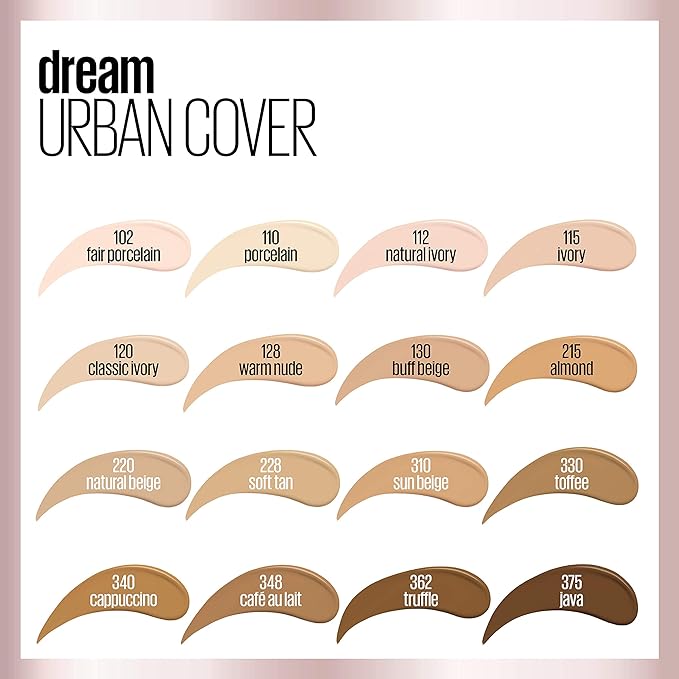 Maybelline Dream Urban Cover Flawless Coverage Foundation Makeup, SPF 50, Natural Ivory