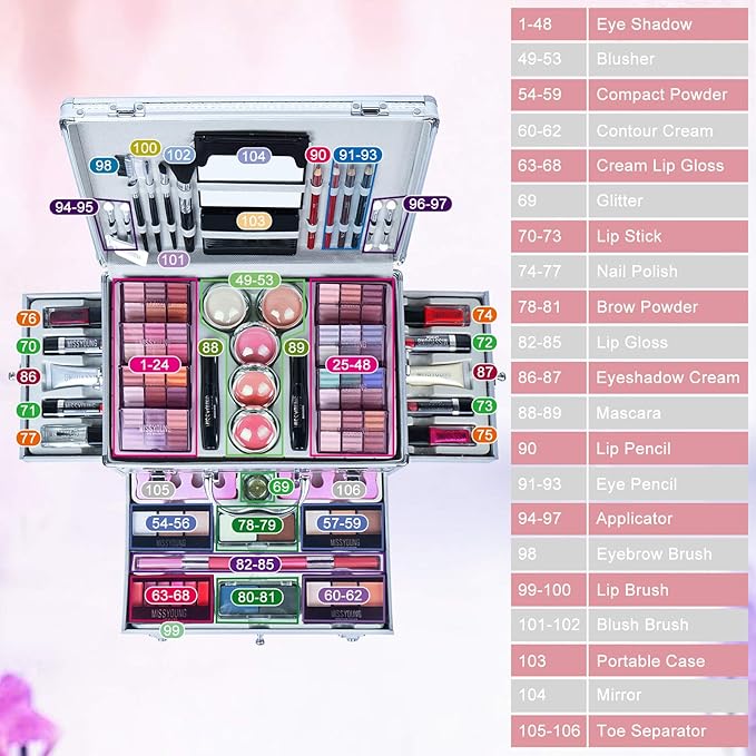 All-in-One Makeup Gift Set Carry All Makeup Kit for Women Full Kit With Aluminum Case Lipgloss Lipstick Concealer Blush Foundation Face Powder Eyeshadow Palette Cosmetic Palette #2