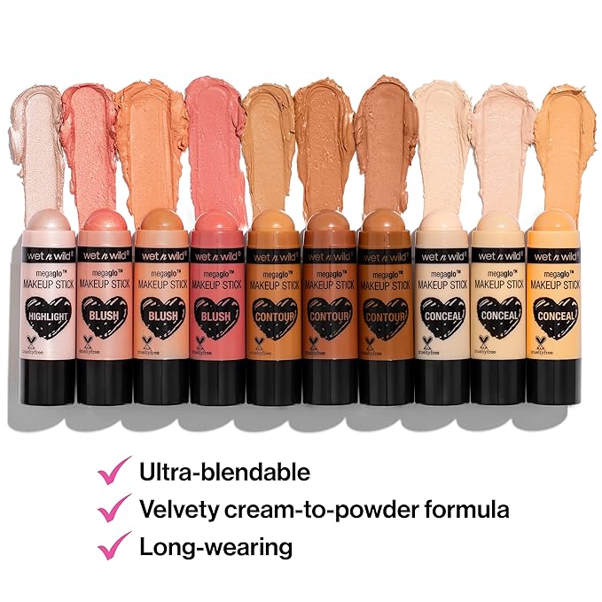 wet n wild MegaGlo Makeup Stick Bundle - Peach Bums & Pink Floral Majority, Buildable Color, Versatile Use