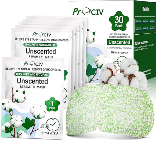 ProCIV 30 Packs Unscented Steam Eye Mask for Dry Eye, Self Heating Moist Heated Eye Mask for Dark Circles and Puffiness Disposable Warming Eye Mask for Soothing Headache Relieve Eye Fatigue Sleep Mask