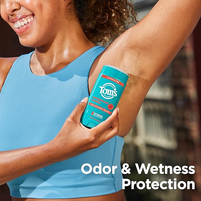 Tom's of Maine Sandalwood Vanilla Aluminum Free Natural Deodorant For Women & Men | Goes on Clear | Odor & Wetness Protection | Naturally Derived and Moisture-Locking Ingredients | 3.25 oz (2 Pack)