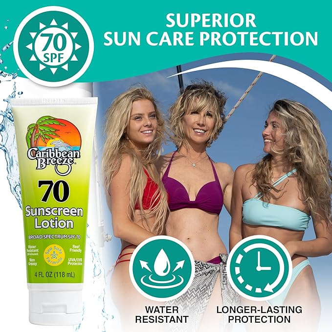 Reef Friendly Sunscreen SPF 70 Lotion, Mango Lime Scent Body Sunscreen Lotion, Rich in Anti Oxidants, Water Resistant Up to 80 Minutes, Broad Spectrum Body Lotion with Sunscreen, 4 oz, 2 Pack