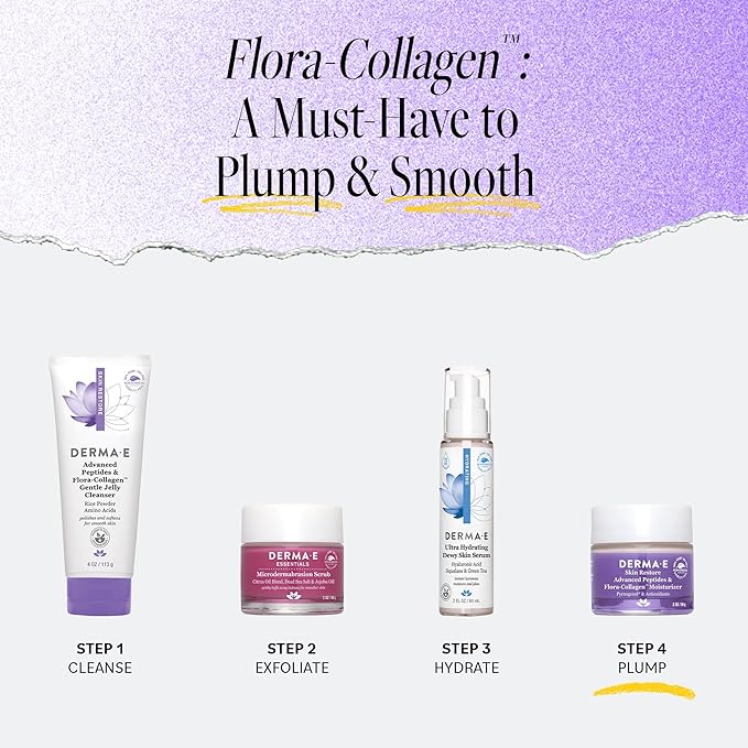 DERMA-E Advanced Peptides and Vegan Flora-Collagen Moisturizer – Double Action Collagen Face Cream with Peptide Complex – Intensely Hydrating Face Moisturizer for Lines, Wrinkles and Redness, 2 Oz