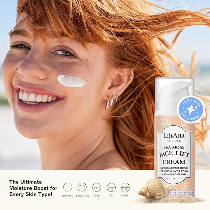 LilyAna Naturals Bakuchiol Face Lift Cream with Sea Moss and Peptide Complex - Face Cream for Women - Moisturizing and Lifting Facial Cream - Anti-Aging Overnight Moisturizer - Made in the USA - 1 oz