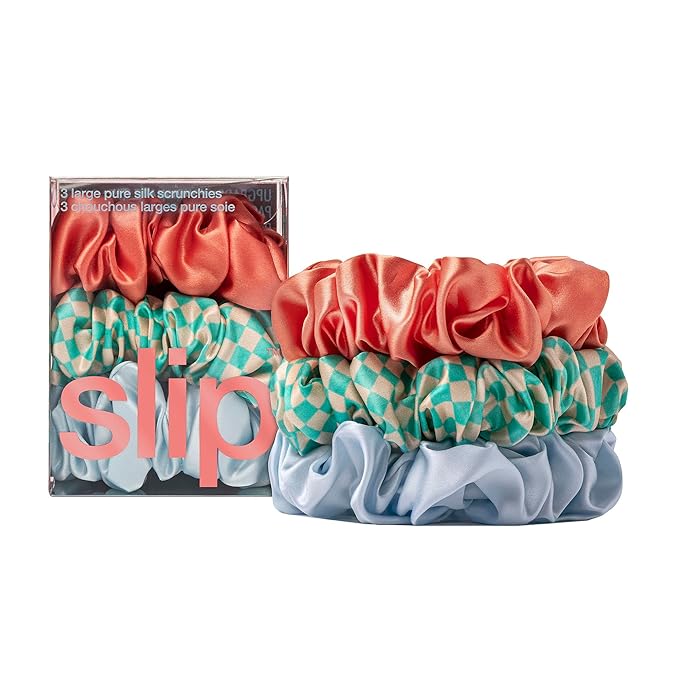slip Silk Large Hair Scrunchies - Sea Mist - 100% 22 Momme Mulberry Silk Hair Ties for Women - Luxurious Elastic Set (3 Hair Scrunchies)