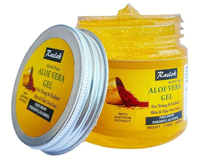 Aloe Vera Gel | 100% Pure and Natural Aloe Gel | For Moisturizing Face Skin & Hair Care | Durable Moisturizing Hydrating Soothing | Non-Sticky (Saffron, 7.76 OZ)