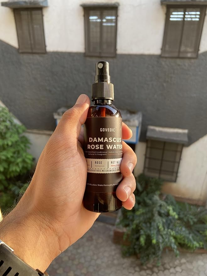 Govedic Rose Water Spray for Face Made with Damask Rose Petals, All-Natural Formula, No Dyes or Alcohol, Suitable for All Skin & Hair Types 100ml 3.38 Oz