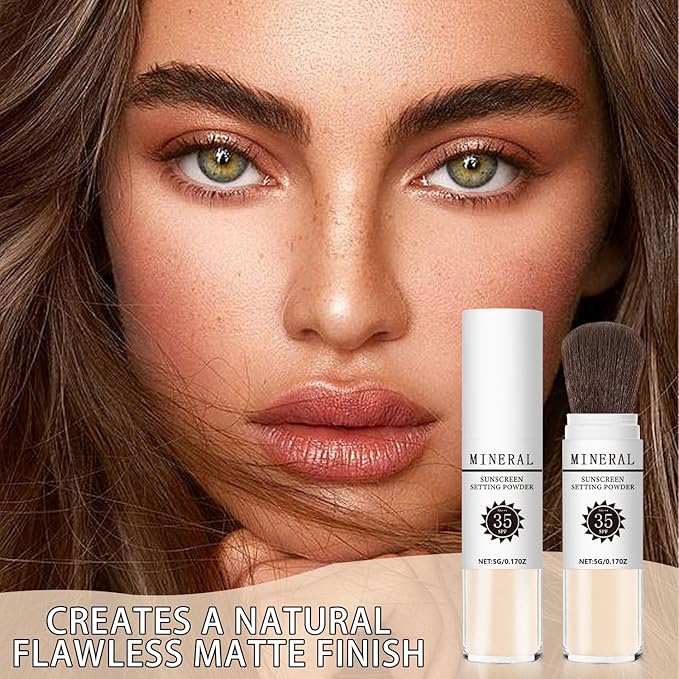 Mineral Sunscreen Setting Powder, SPF 35 Translucent Loose Powder, Mineral Brush Powder, Oil Control Natural Matte Finish, Lasting Lightweight Breathable for All Skin (#01 Translucent)