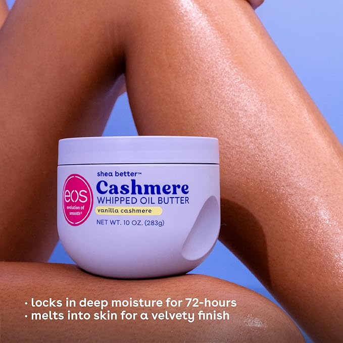 eos Cashmere Whipped Oil Body Butter, Vanilla Cashmere, 72 Hour Weightless Moisture For Dry Skin, Rich Formula and Deep Hydration, 10 oz