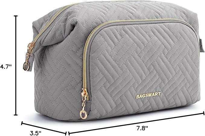 BAGSMART Travel Makeup Bag, Cosmetic Bag Make Up Organizer Case,Large Wide-open Pouch for Women Purse for Toiletries Accessories Brushes